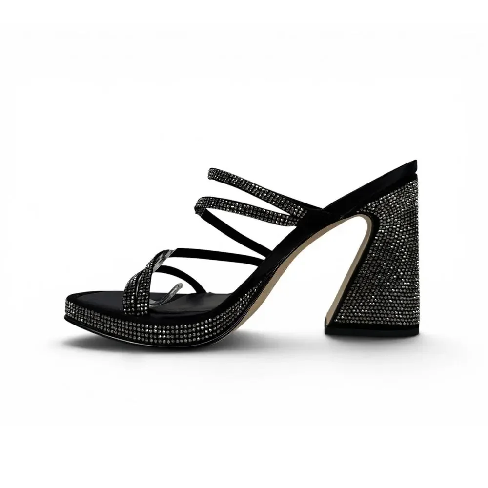 Circus by Sam Edelman Sandals‎ Womens 8 Black Strappy Rhinestones Block Heels